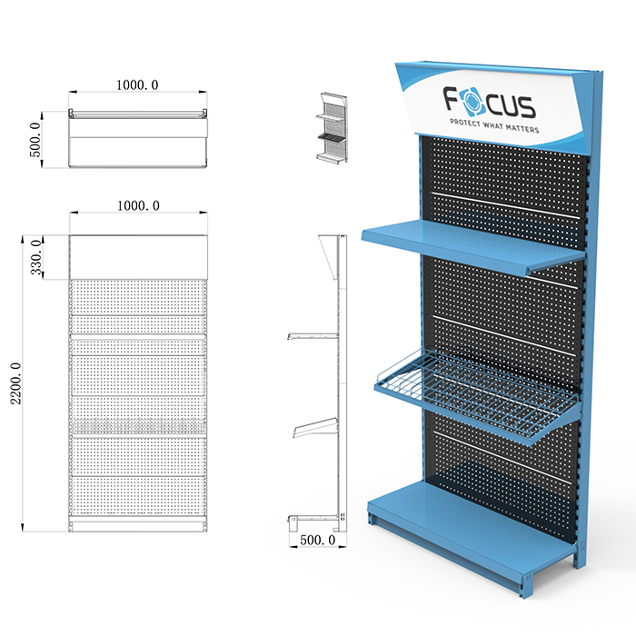 Apache Customized Single-Sided Steel Powder Coated Tool Display Rack Light Duty 700L Capacity Retail Gondola for Supermarket Hand — view 2