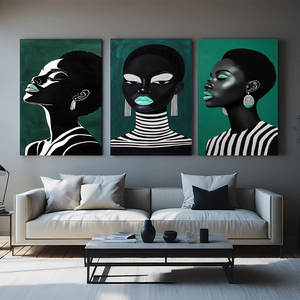 HAOWAI OEM/ODM Modern Afro Woman Wall Art Striped Black Girl Prints en verde y blanco para la decoración de la sala de estar del dormitorio - Product Image 3