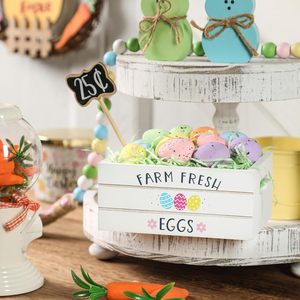 Easter Wooden Crate Decorative Box Farm Fresh Eggs Storage Display Desktop Ornament Rectangle Handmade Easter Decoration - Product Image 1
