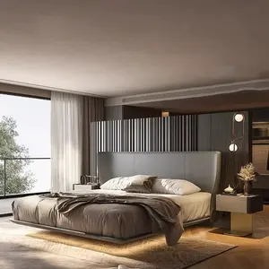 MOYI Modernes Zimmer samtholz und weiches Kingsize-Schlafzimmermöbel-Sets Designs Luxus-Leder morden Kingsize-Bett