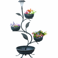 Support de pot de fleurs solaire à 3 pots avec base en fer en forme de feuille, décoration de jardin, de patio et d'extérieur