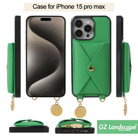 Logo personnalisé laser métal réglable bandoulière couverture de téléphone portable en cuir PU étui pour téléphone portable portefeuille iphone 15 pro max