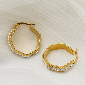 ZOGXIN Geometric Hoop Earrings Gold Rhinestone Inlay Stainless Steel For Women Fashion Jewelry - Product Image 3