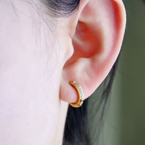 Aretes de Acero Inoxidable Personalizados al por Mayor, Resistentes al Agua, Chapados en Oro de 18k, con Diamantes Finos, Tipo Aro, para Mujeres y Adolescentes - Product Image 2