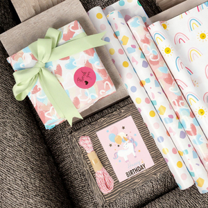 Colorful Unicorn Rainbow Hearts Waterproof Gift <b>Wrapping</b> <b>Paper</b> Roll Set Ribbon Card Birthday Crafts Double-Sided PE Coated - Product Image 3