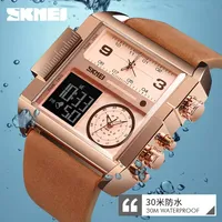 Montre-bracelet numérique électronique SKMEI 1391 pour homme, chronographe, cadran carré, bracelet en cuir, alarme, triple fuseau horaire – Vente en gros