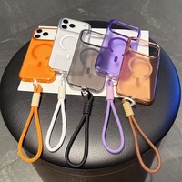 Coque de téléphone colorée magnétique haute transparence et forte avec sangle pour iPhone 15 16 17 Pro Max PC + coque de téléphone TPU