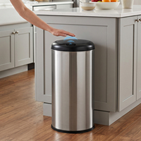 Tempat Sampah Pintar Tanpa Sentuh, Finishing Brushed, 38L, Bulat, Sensor Gerak, dengan Ring Kantong Sampah