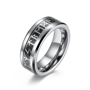Nordic Viking Rune Tungsten Steel <b>Ring</b> For Men Steel Black Letter Design Gift Jewelry - Product Image 5