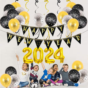 2024 Año Nuevo Globo decoración <span class=keywords><strong>Boom</strong></span> bola escena fiesta decoración arreglo Feliz Año Nuevo globo de película de aluminio de látex redondo - Product Image 1