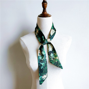 맞춤형 디자이너 럭셔리 여성용 목 스카프 캐주얼 핸드백 리본 트로피컬 플로럴 다기능 95*5cm 새틴 실크 느낌 - Product Image 6