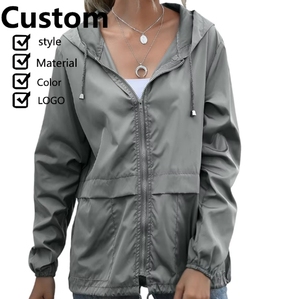 แจ็กเก็ตกันลมน้ำหนักเบาของผู้หญิงเสื้อกันฝนมีฮู้ดสำหรับกลางแจ้งเข็มขัดรัดเอวปรับได้สำหรับฤดูร้อน - Product Image 1