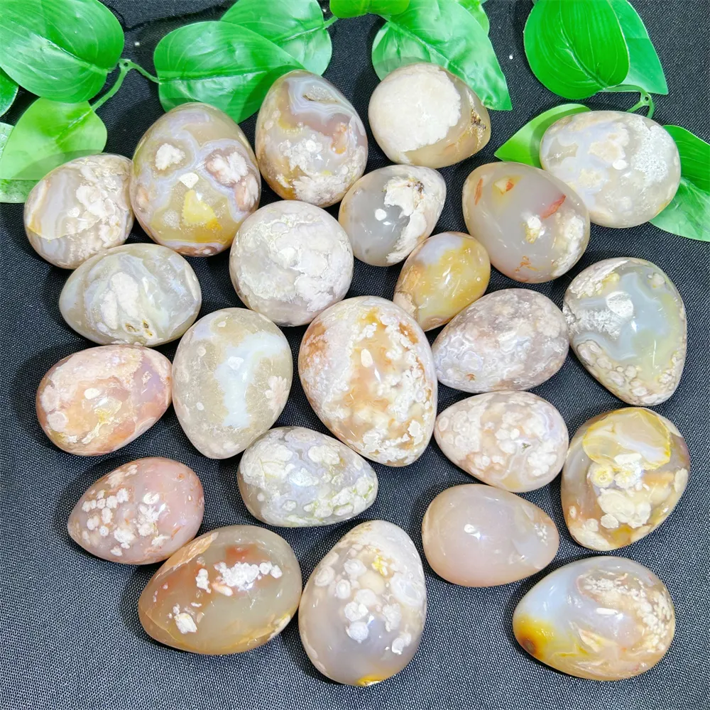 Commercio all'ingrosso di cristallo artigianato palma grezza lucidatura di pietra prodotto naturale fiore agata uovo per il regalo per il feng shui