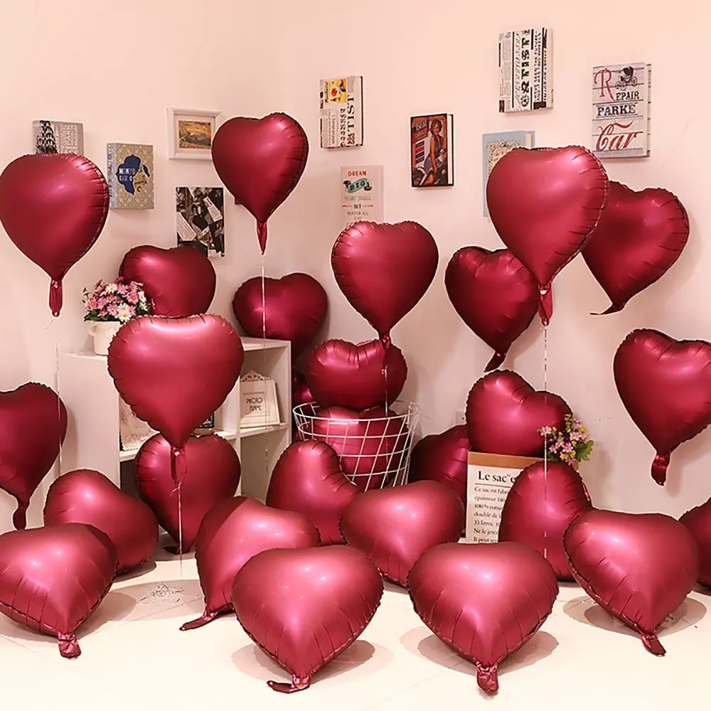 Globos de aluminio de Color puro de 18 pulgadas, globo de corazón rojo de amor para boda, propuesta de San Valentín, decoración
