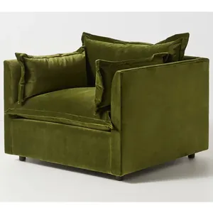 أريكة كرسي استرخاء مخملية خضراء بمقعد واحد لغرفة المعيشة وغرفة النوم