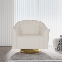 Fauteuil pivotant moderne en tissu velours avec structure en acier inoxydable doré pour salon