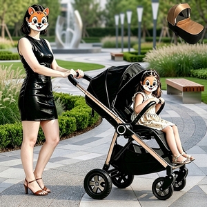 Poussette de luxe 3 en <span class=keywords><strong>1</strong></span> High View pour bébé de <span class=keywords><strong>0</strong></span> à 3 ans, UPF50+, amortisseur à 4 roues, cadre en alliage d'aluminium EN1888-<span class=keywords><strong>2</strong></span> CCC - Product Image 1