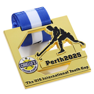 Medallas de Metal Personalizadas, Chapadas en Oro, Cuadradas, Huecas, con Corte 3D, Medalla de Aleación de Zinc con Logotipo Metálico Esmaltado, Medallas Deportivas de Hockey con Cinta - Product Image 2