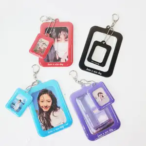 Glitter Stars Photocard Holder Keychain 1/3inch Clear Photo Sleeve Idol Photo Decoration Id Card Cover Student Bag Keychain