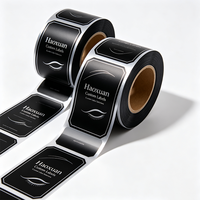 Étiquettes autocollantes imprimées étanches en PET noir avec feuille d'argent pour pots de crème contour des yeux Haoxuan OEM, pour emballages cosmétiques