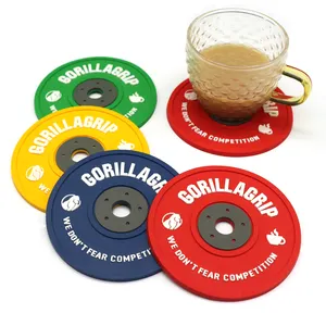 Water Proof 3D Mini Barbell Model PVC Coaster Plate Customized Gym Equipment Sport Fitness Beer Mat Drink Tea Coasters