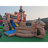 Castillo Inflable Comercial con Diseño de Barco Pirata, Combo de Brincolín Inflable con Temática Pirata para Niños, Ideal para Fiestas y Alquiler de Eventos