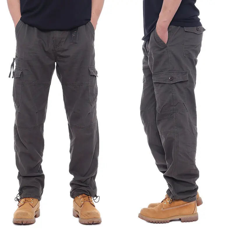 Vente en gros Kaki Chino Pantalon cargo de randonnée ample ample avec 6 poches Pantalon de travail pour hommes