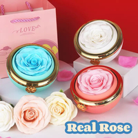 Boîte à bijoux ronde avec fleurs préservées, coffret cadeau rose éternelle, prix d'usine, longue durée (3-5 ans), Saint-Valentin, Nouvel An, Noël