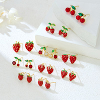 Emaille Aardbei Kersen Stud Oorbellen Heldere Steen Schattige Fruit Sieraden Zoete Statement Oorbellen voor Dames Meisjes Zomer