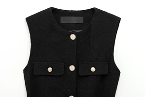 Diseño elegante 3 colores cuello redondo cintura con cinturón de un solo pecho moda <span class=keywords><strong>Tweed</strong></span> chaleco para mujer