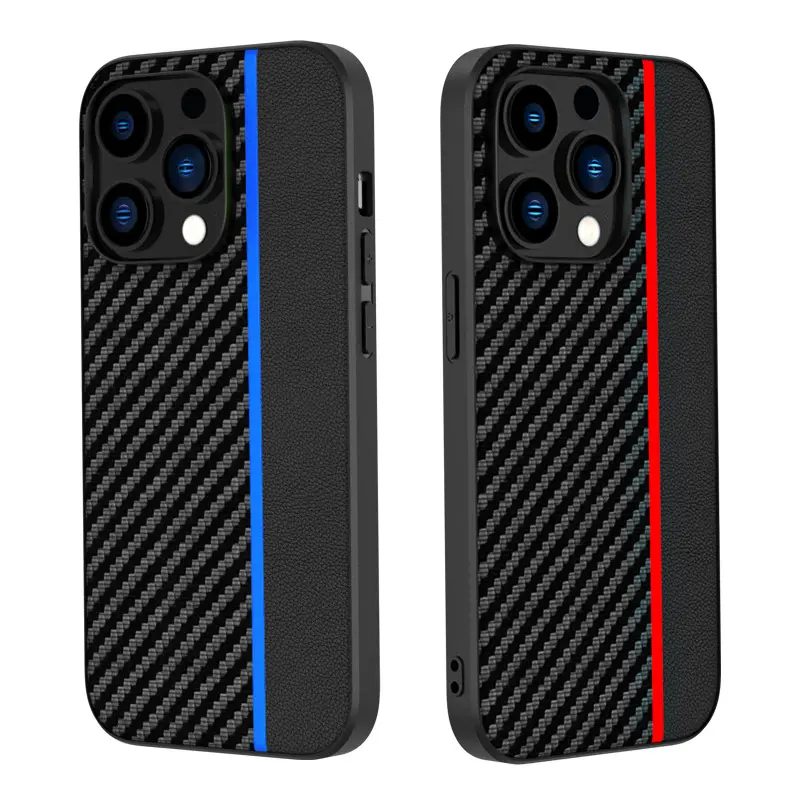 For iPhone 14 Pro Fashion Carbon Fiber Leather Skin Back Cover Slim Fit Protection Case