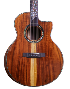 Guitarra Acústica Hecha a Mano con Incrustaciones de Pavo Real, Totalmente de Madera de Koa Maciza, 41 Pulgadas, Cutaway, Guitarra Folk de Madera Maciza, Acabado Brillante XLARRY, Personalizada - Product Image 1
