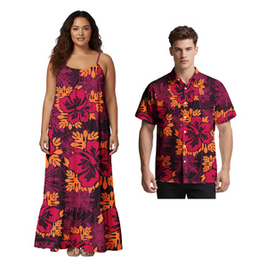 Conjuntos de Ropa a Juego para Parejas, Camisa Aloha para Hombre, Vestido Tipo Sling de Talla Grande para Mujer, Ropa Polinesia para Él y para Ella - Product Image 2