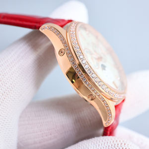 Reloj con Esfera con Incrustaciones de Diamantes de Color Rojo Heme, Elegante Calendario Anual, Movimiento Automático, Reloj para Fiestas de Cóctel - Product Image 4