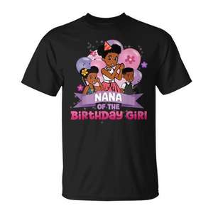 Camiseta Nana Of The Birthday Girl de algodón negro para adultos, ropa de fiesta unisex - Product Image 1