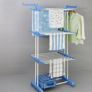 Organisateur de vêtements portable robuste en PVC et aluminium, séchoir pliable moderne sur pied avec roulettes pour la lessive - Product Image 2