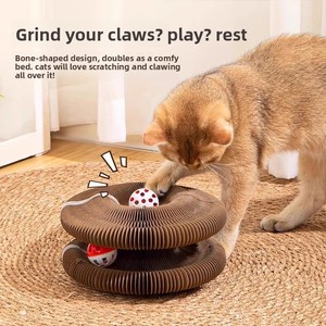 Juguete rascador para gatos con campana para autoentretenimiento y alivio del aburrimiento, poste rascador para cama, para afilar garras, <span class=keywords><strong>Corru</strong></span> - Product Image 2