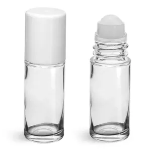 Wholesale 30ML 50ML recyclable Clear Glass Roll On Container Essential Oil packaging vials Bottle PE Balls and Polypropylene Cap