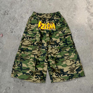 Pantalones cortos de algodón con estampado de bordes crudos desgastados de verano, pantalones cortos de diseñador de Bermudas de gran tamaño para hombre, ropa de calle personalizada, pantalones cortos Cargo de camuflaje - Product Image 1