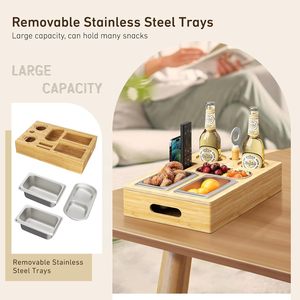 In legno di bambù <span class=keywords><strong>divano</strong></span> Organizer <span class=keywords><strong>divano</strong></span> Bar scatola Snack vassoio con 2 portabicchieri e supporto per <span class=keywords><strong>telecomando</strong></span> - Product Image 2