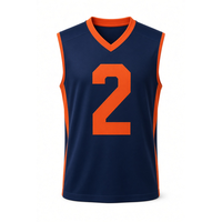 Maillot de basket-ball unisexe personnalisé, numéro 2, bleu marine, orange, col en V, sans manches, tissu respirant, vêtements pour adultes, toutes saisons