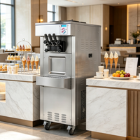 Machine à crème glacée molle à triple buse facile à utiliser, type sur pied, pour les salons de thé, les buffets et la restauration