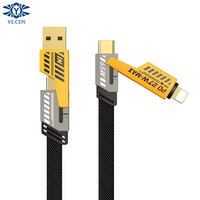 Câble de charge tressé USB-C Type-C en alliage de zinc 4 en 1 PD 65W 27W, charge rapide, transfert de données, multifonction, 1M 2M, câble USB 4 en 1
