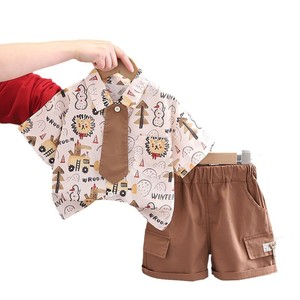 Meninos Verão Terno 1-5 Anos Bebê Menino Camisa Dos Desenhos Animados Manga Curta de Duas Peças Crianças Casual Conjuntos de Roupas Infantis - Product Image 1