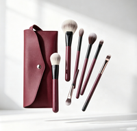 Ensemble de 8 pinceaux de maquillage complet avec sac, manche en bois gris argenté, virole en aluminium, poils en nylon pour fard à joues et poudre
