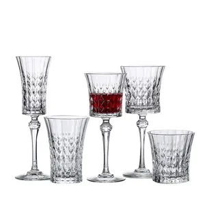 Elegant Diamond Wine Goblet Glass Wine Goblet Diamond Vintage Diamond Cut Glass Crystal Water Goblet Wine Glass