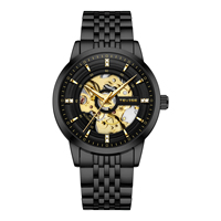 Montre mécanique automatique pour homme avec boîtier en alliage de 44 mm, cadran squelette, bracelet en acier, montres mécaniques pour homme TEVISE 874J