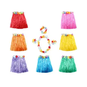 Vendita calda RTS fiber di plastica a strati costumi da spiaggia per le vacanze Performance di danza per adulti gonna Hula gonne in erba hawaiana per bambini