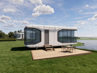 Capsule d'hôtel de luxe préfabriquée, maison mobile modulaire, cabine avec fenêtre panoramique, isolée, ignifuge, étanche, épaisseur 75 mm