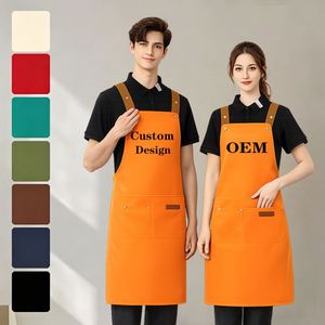 Custom Logo Customizable Waterproof Canvas Bib <b>Kitchen</b> <b>Apron</b> Oil-Proof Adjustable Anti-static Waiter Carpenter Barista Washable - Product Image 2
